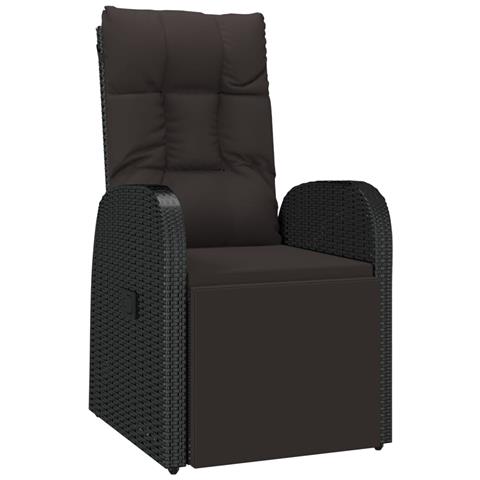 Sedia da Giardino Reclinabile con Cuscino in Polyrattan Nero - Foto 1