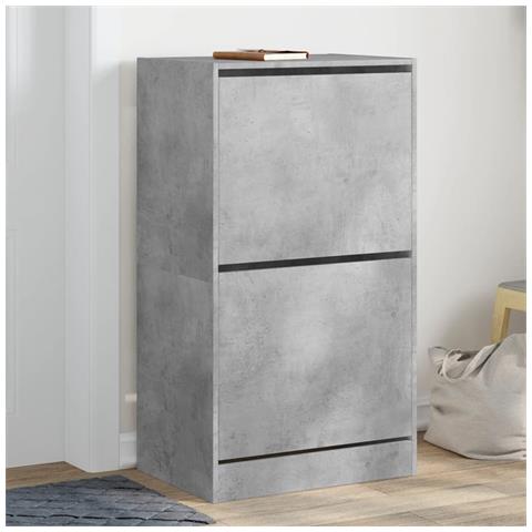Scarpiera 2 Cassetti Ribaltabili Grigio Cemento 60x42x108 Cm - Foto 1