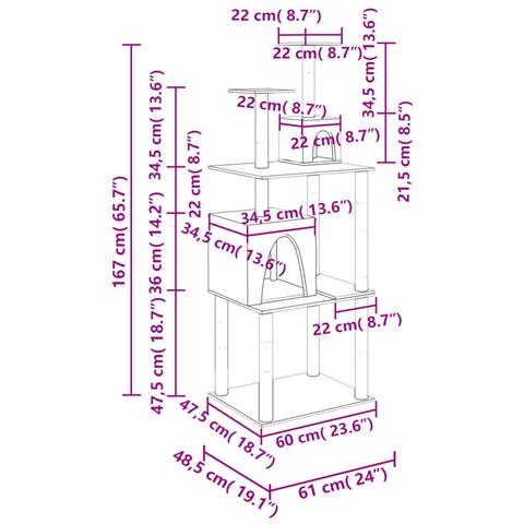 Albero Per Gatti Con Tiragraffi In Sisal Grigio Chiaro 167 Cm - Foto 5