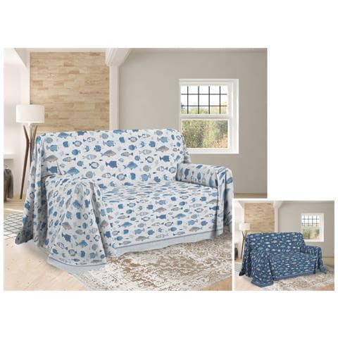 Telo Arredo Multiuso Linea Pensieri Delicati In 100% Cotone Disegno Oceano Singolo Bianco - Foto 2