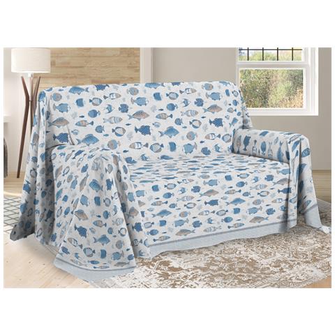 Telo Arredo Multiuso Linea Pensieri Delicati In 100% Cotone Disegno Oceano Singolo Bianco - Foto 1