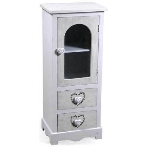 Trade Shop - Mobile Con Vetrina Cuore Anta 2 Cassetti In Legno Shabby Chic 80x32x26cm 662218 - Foto 1