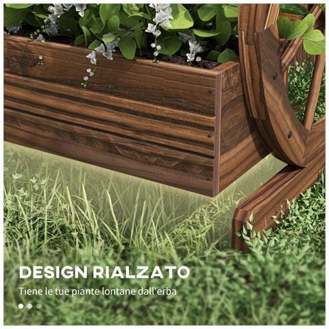 Fioriera In Legno Da Esterno A 2 Livelli Con 3 Vasi E Ruote Di Carro Stile Country, 64x54x60cm - Foto 6