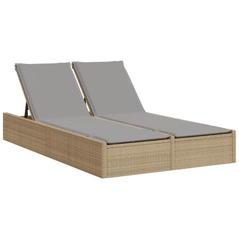 Lettino Prendisole Con Cuscini Beige In Polyrattan - Foto 2