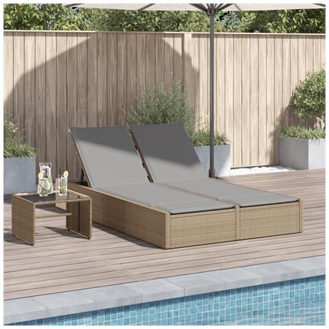Lettino Prendisole Con Cuscini Beige In Polyrattan - Foto 1