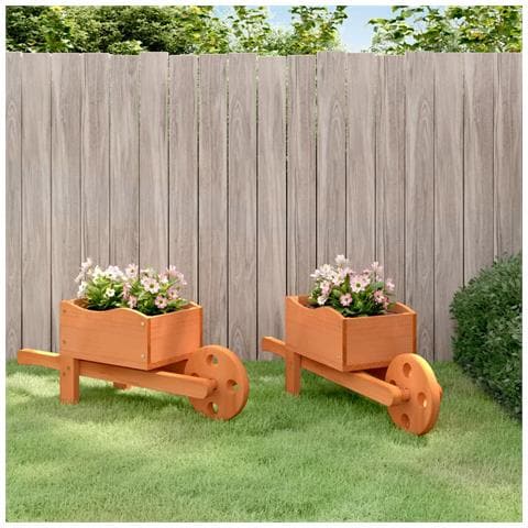 Fioriere A Carriola 2 Pz 47x15x19 Cm Legno Massello Di Abete - Foto 1