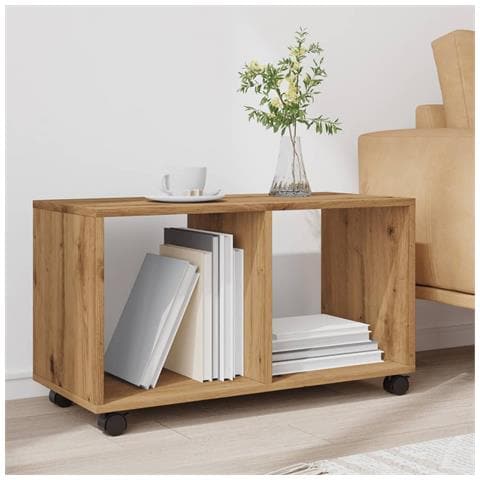 Mobiletto Con Ruote Rovere Artigianale 72x33x42,5 Cm Truciolato - Foto 3