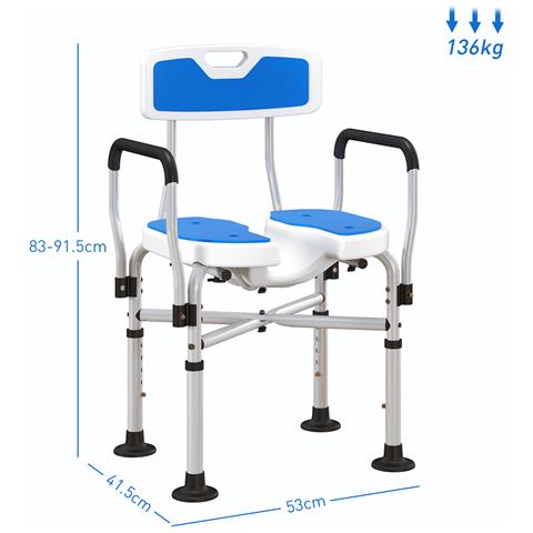 Sedia da Doccia con Seduta Scanalata, Altezza Regolabile e Piedini Antiscivolo, Blu - Foto 6