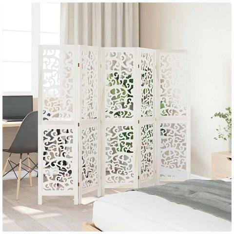 Divisorio Ambienti 5pannelli Bianco Legno Massello Di Paulownia - Foto 3