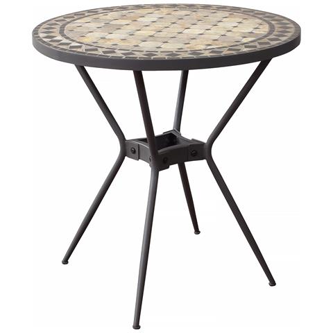 Brais - Tavolo Con Piano Rotondo E Mosaico Beige E Antracite - Foto 1