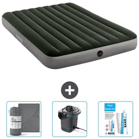 Set Materassino Gonfiabile - 203x152x25 Cm - Verde - Include Accessori Coordinati Cb12 - Foto 1