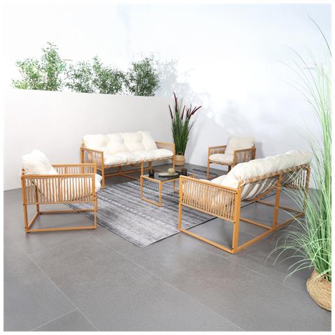Turini Mobili Da Giardino 8 Posti Effetto Rattan Con Cuscini Bianchi - Foto 1