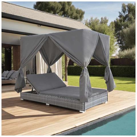 Lusso Casadino -  Lettino Prendisole Con Tende In Polyrattan Grigio - Foto 8
