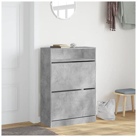 Scarpiera 2 Cassetti Ribaltabili Grigio Cemento 80x34x116 Cm - Foto 2
