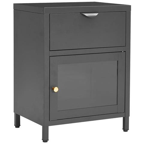 Comodino Antracite 40x30x54,5 Cm In Acciaio E Vetro - Foto 1