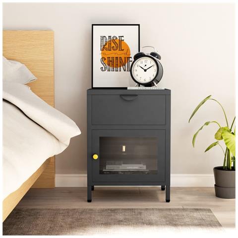 Comodino Antracite 40x30x54,5 Cm In Acciaio E Vetro - Foto 8