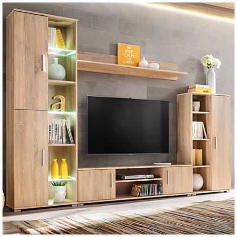 Lusso Casadino -  Parete Attrezzata Porta Tv Con Luci Led Rovere Sonoma - Foto 8