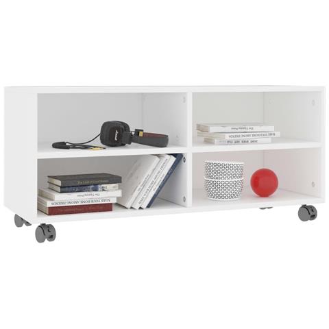 Mobile Tv Con Ruote Bianco 90x35x35 Cm In Legno Multistrato - Foto 2