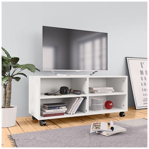 Mobile Tv Con Ruote Bianco 90x35x35 Cm In Legno Multistrato - Foto 6