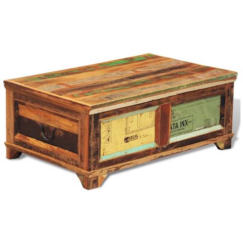 Lusso Casadino -  Tavolino Da Caffè Con Stoccaggio Vintage In Legno Di Recupero - Foto 1