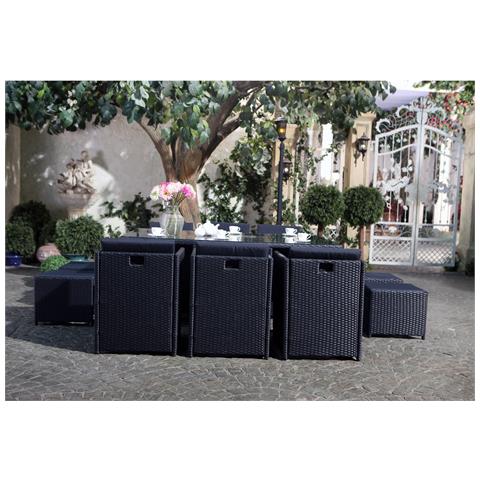 Miami Set Di Mobili Da Giardino A 10 Posti Nero/nero + Telo Di Protezione - Foto 2
