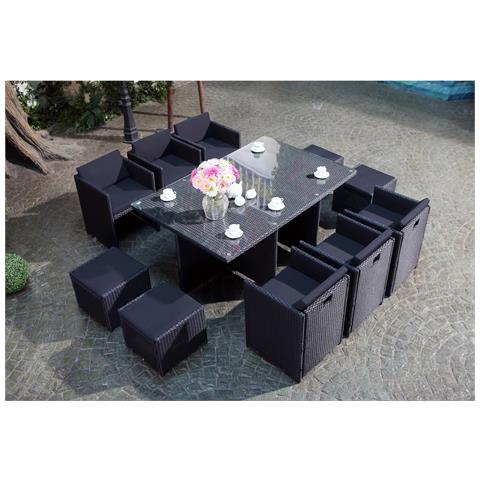Miami Set Di Mobili Da Giardino A 10 Posti Nero/nero + Telo Di Protezione - Foto 7