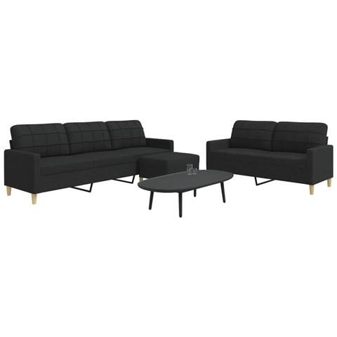 Set di Divani 3 pz con Poggiapiedi Nero in Tessuto - Foto 2