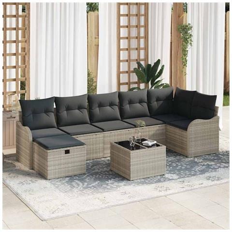 Set di Divani da Giardino  8 Pezzi con Cuscini Grigio Chiaro Rattan, Divano Giardino  a 2 Posti con Ripostiglio e Cuscini Grigio Chiaro Rattan - Foto 2