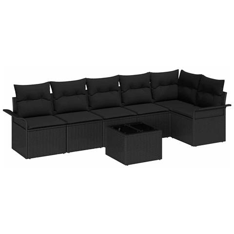 Set di Sofà da Giardino a 7 Pezzi con Cuscini Beige Poly Rattan - Foto 1