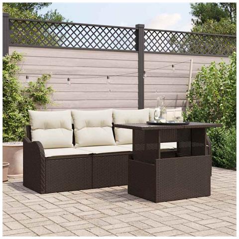 Set Divano Giardino  5 Pezzi con Cuscini Marrone in Rattan Polimero, Divano Giardino 2 Posti  con Contenitore e Cuscini Marrone in Rattan Polimero - Foto 2