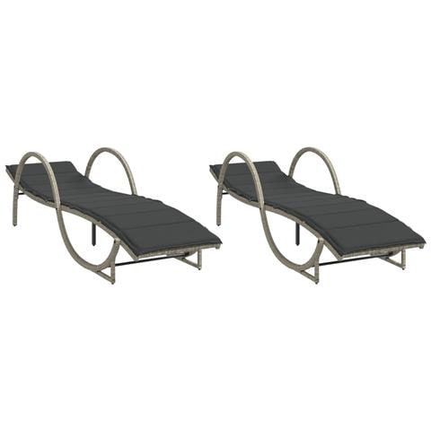 Lettini Prendisole 2 pz con Cuscini Grigio Chiaro in Polyrattan - Foto 1