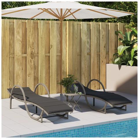 Lettini Prendisole 2 pz con Cuscini Grigio Chiaro in Polyrattan - Foto 2