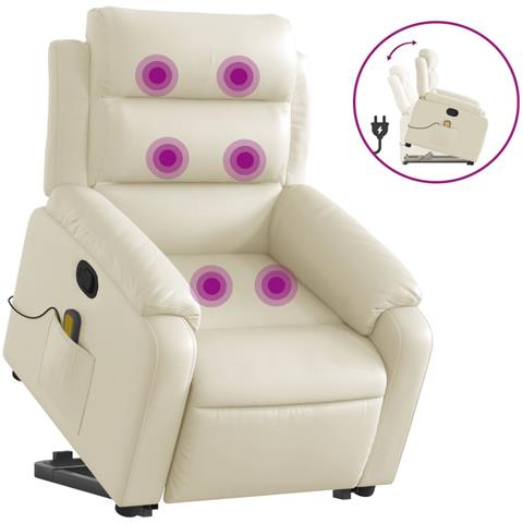 Poltrona Alzapersona Reclinabile Massaggio Crema Similpelle - Foto 1