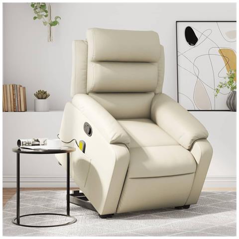 Poltrona Alzapersona Reclinabile Massaggio Crema Similpelle - Foto 2