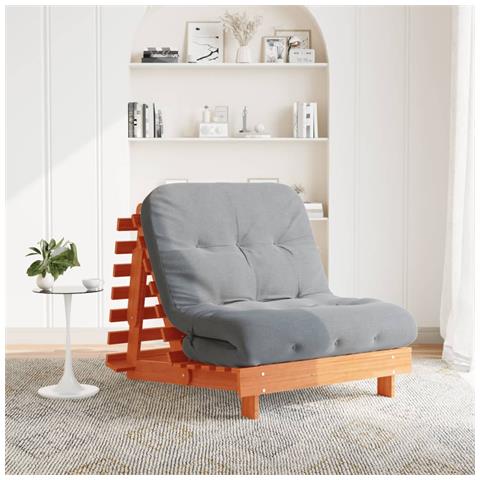 Divano Letto Futon con Materasso Marrone Cera 80x206x11cm Pino - Foto 2