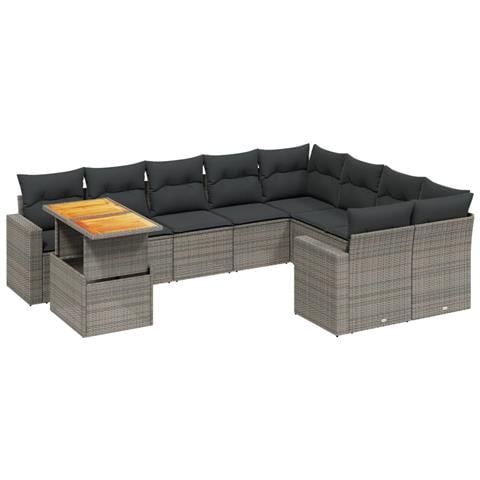 Set Divano da Giardino 10 pz con Cuscini Grigio in Polyrattan - Foto 1