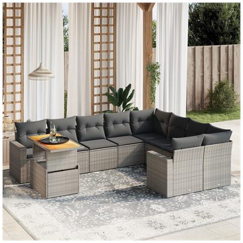 Set Divano da Giardino 10 pz con Cuscini Grigio in Polyrattan - Foto 2