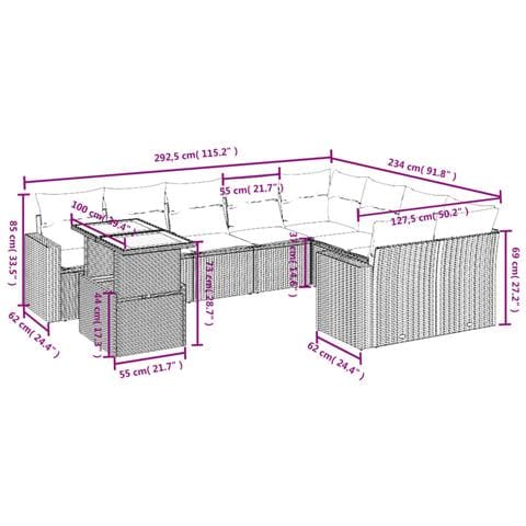 Set Divano da Giardino 10 pz con Cuscini Grigio in Polyrattan - Foto 3