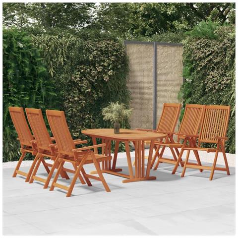 Set da Pranzo per Giardino 7 pz in Legno Massello di Eucalipto - Foto 2