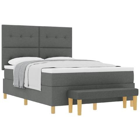 Letto Box Spring con Materasso e Panchina Grigio Scuro 140x200 cm Tessuto - Foto 1