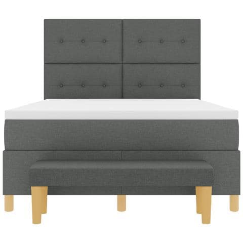 Letto Box Spring con Materasso e Panchina Grigio Scuro 140x200 cm Tessuto - Foto 9