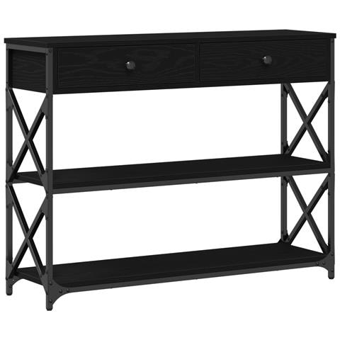 Tavolo Consolle Nero Rovere 100x28x75 cm Legno Ingegnerizzato e Acciaio - Foto 1