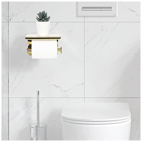 Porta Carta Igienica Da Parete Per Bagno Mensola Acciaio Inox Oro Lucido Appendiabiti - Foto 2