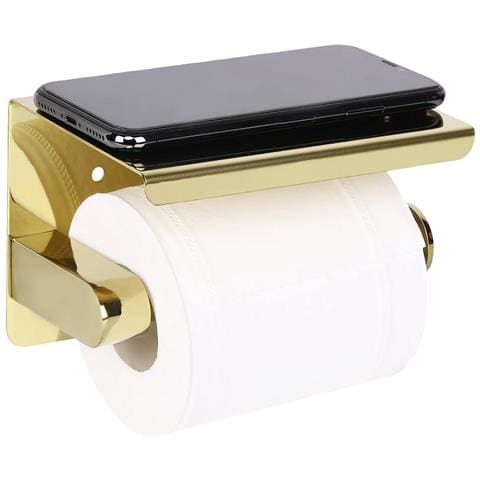 Porta Carta Igienica Da Parete Per Bagno Mensola Acciaio Inox Oro Lucido Appendiabiti - Foto 5