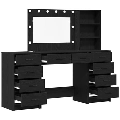 Set di Toilette da 3 Pezzi con Specchio LED in Rovere Nero Legno Ingegnerizzato - Foto 1