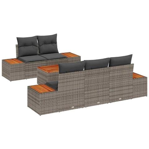 Set Divano da Giardino con cuscino 6 pcs Grigio Poly Rattan - Foto 1