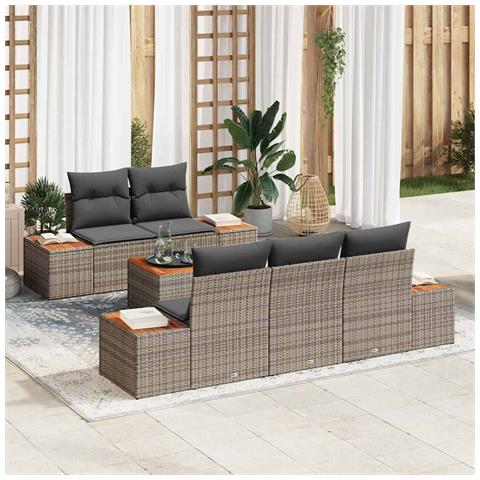 Set Divano da Giardino con cuscino 6 pcs Grigio Poly Rattan - Foto 2