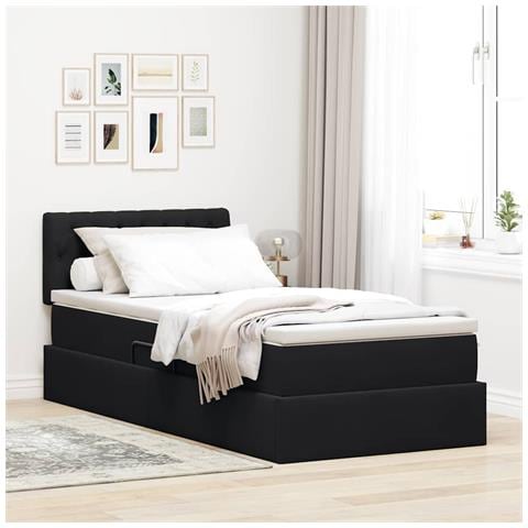 Letto con contenitore e LED con led Nero 100 x 200 cm Velluto - Foto 2
