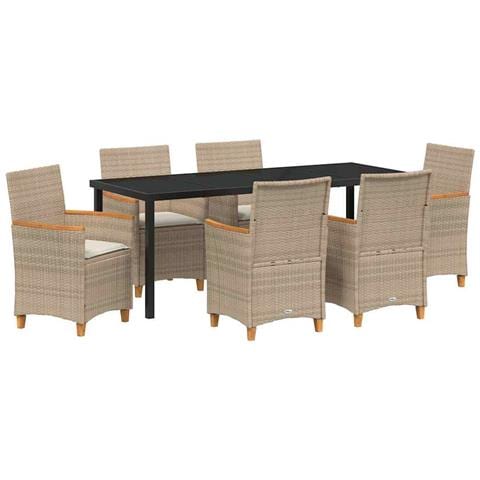 Set da Pranzo per Giardino 7 pcs Beige polyrattan - Foto 1