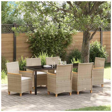 Set da Pranzo per Giardino 7 pcs Beige polyrattan - Foto 2